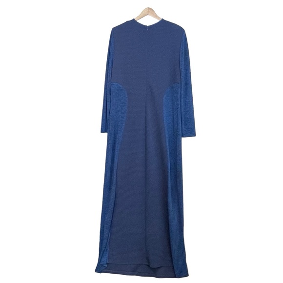 Sparrow Stretchy Jersey Knit Mixed Media Long Sleeve Maxi Dress Size L Blue - Picture 2 of 10